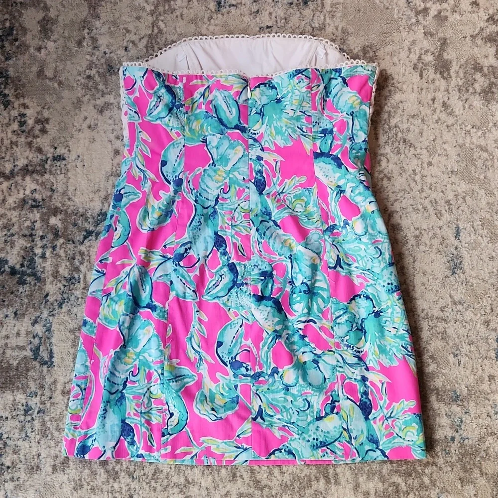 Lilly Pulitzer Women's Size 12 Brynn‎ Dress Raz Berry Lobsters Strapless Lace - Picture 2 of 4